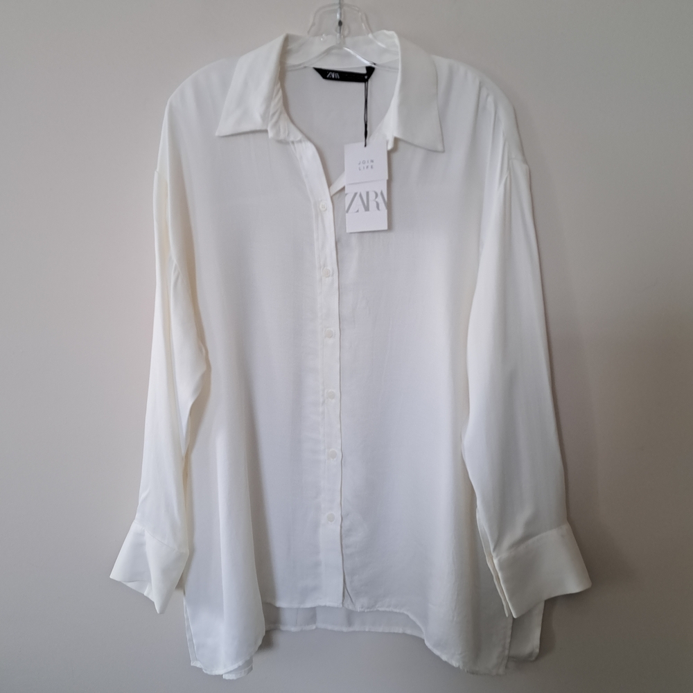 Zara White Satin Oversized Blouse